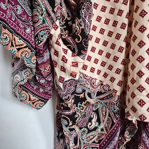 Toxik3 Boho Mixed Print Butterfly Kimono Cardigan Size M Wide Sleeves - Picture 9 of 11